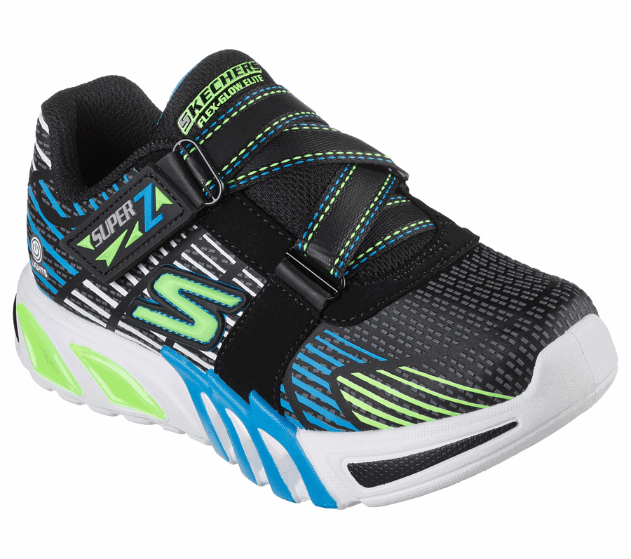 Black / Light Green Skechers S Lights: Flex-Glow Elite - Zurvo | 1345E_USA
