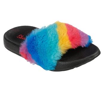 Black / Multicolor Skechers Sunny Slides - Fuzzy Steps | 4970W_USA