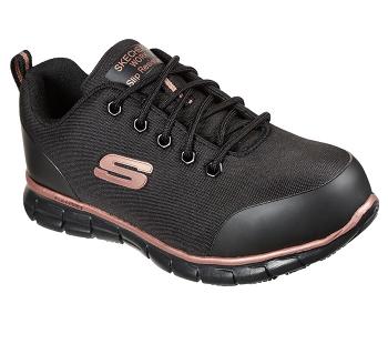 Black / Rose Gold Skechers Sure Track - Chiton Alloy Toe | 6196L_USA
