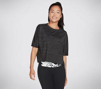 Black Skechers Apparel Motion Stripe Crop Dolman | 45093_USA