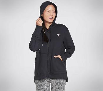 Black Skechers BOBS Apparel Rescued High Rib Front Zip Hoodie | 41090_USA