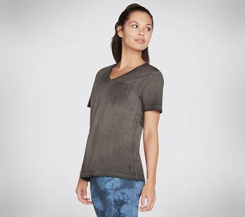 Black Skechers Diamond Wash Hatha V-Neck Pocket | 4569E_USA
