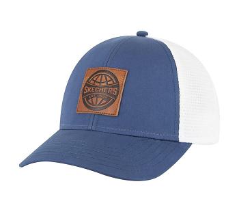 Blue Skechers World Square Leather Patch Trucker | 1575B_USA
