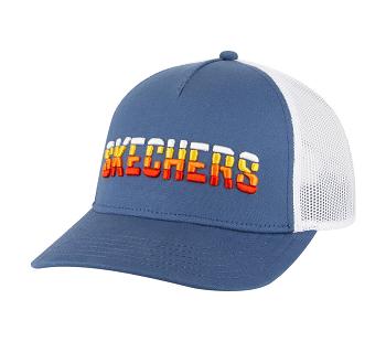 Blue / White Skechers Textured Logo Trucker | 1264C_USA