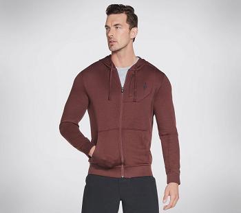 Brown Skechers Apparel GOknit Pique Full Zip Hoodie | 26893_USA