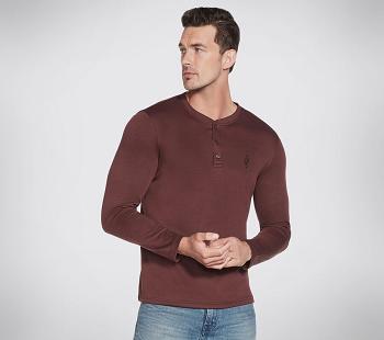 Brown Skechers Apparel GOknit Pique Henley Hoodie | 2889P_USA
