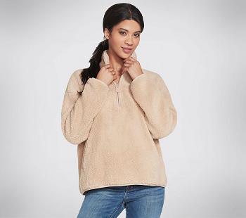 Brown Skechers BOBS Apparel Cuddle 1/4 Zip Pullover Hoodie | 40225_USA