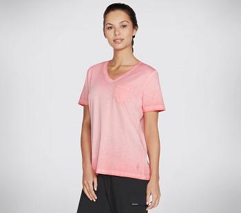 Coral Skechers Diamond Wash Hatha V-Neck Pocket | 4559X_USA