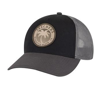 Grey / Black Skechers Palm Tree Leather Patch Trucker | 15870_USA