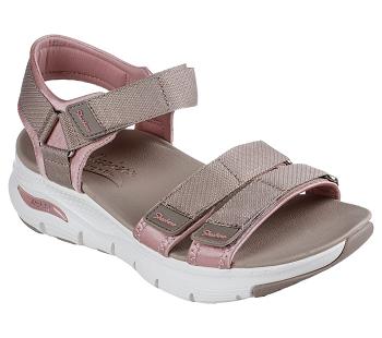 Grey Brown / Pink Skechers Arch Fit - Fresh Bloom | 5242C_USA