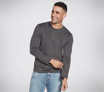 Grey Skechers Apparel GOknit Pique Henley Hoodie | 2900L_USA