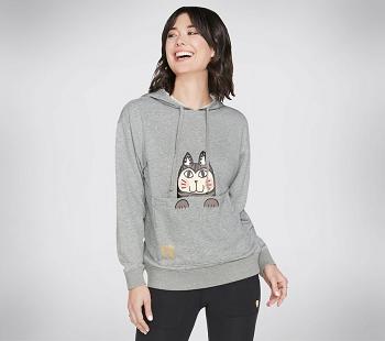 Grey Skechers BOBS Apparel Mittens Pouch Pullover Hoodie | 3822A_USA