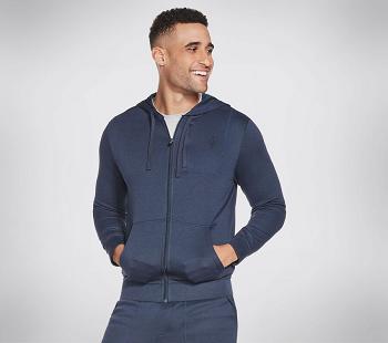 Navy Skechers Apparel GOknit Pique Full Zip Hoodie | 2687X_USA