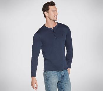Navy Skechers Apparel GOknit Pique Henley Hoodie | 28870_USA
