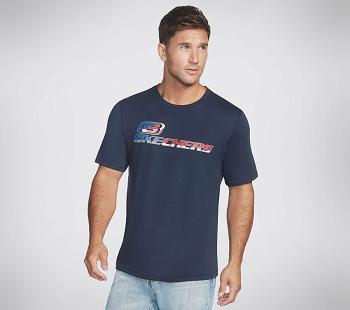 Navy Skechers Apparel Split S Halftone Crew | 2437E_USA