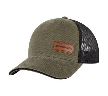 Olive Skechers Washed Leather Patch Trucker | 1614K_USA