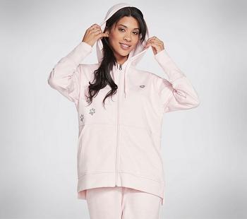 Pink Skechers BOBS Apparel Rescued High Rib Front Zip Hoodie | 4097B_USA