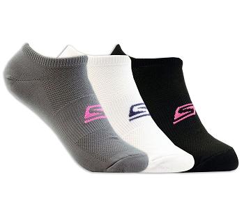 White / Black Skechers No Show Stretch - 3 Pack | 3319D_USA