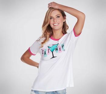 White Skechers BOBS Apparel Catnip Ringer | 3669P_USA