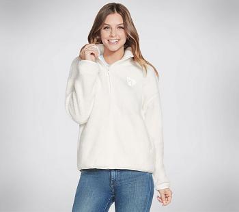 White Skechers BOBS Apparel Cuddle 1/4 Zip Pullover Hoodie | 40090_USA